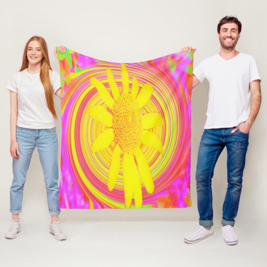 渦巻き上の黄色のひまわりサイケデリック花 フリースブランケット (インサイチュ)