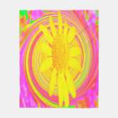 渦巻き上の黄色のひまわりサイケデリック花 フリースブランケット (正面)