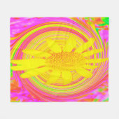 渦巻き上の黄色のひまわりサイケデリック花 フリースブランケット (正面(横))