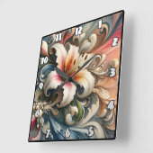 渦巻き型にカラフル囲まれたユリ スクエア壁時計 (傾斜)