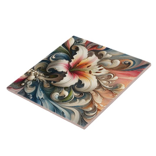 渦巻き型にカラフル囲まれたユリ タイル (側面)