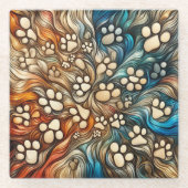 渦巻き奇妙なアブストラタクトカニネの犬のポープリント ガラスコースター (正面)