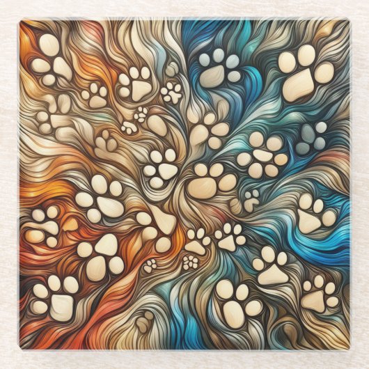 渦巻き奇妙なアブストラタクトカニネの犬のポープリント ガラスコースター (正面)