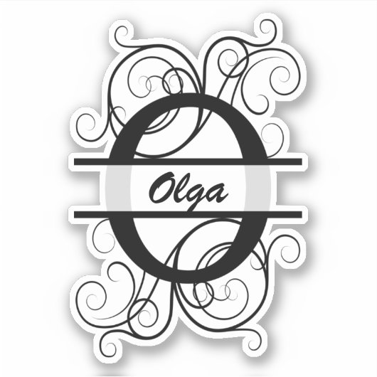 渦巻き形モノグラム文字；あなたの名前の宇宙 シール (正面)