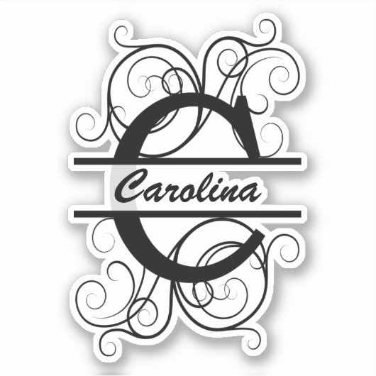 渦巻き形モノグラム文字；あなたの名前の宇宙 シール (正面)