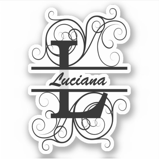 渦巻き形モノグラム文字；あなたの名前の宇宙 シール (正面)