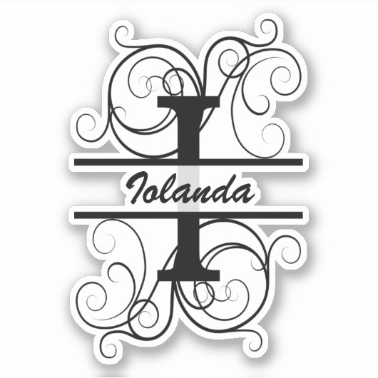 渦巻き形モノグラム文字；あなたの名前の宇宙 シール (正面)