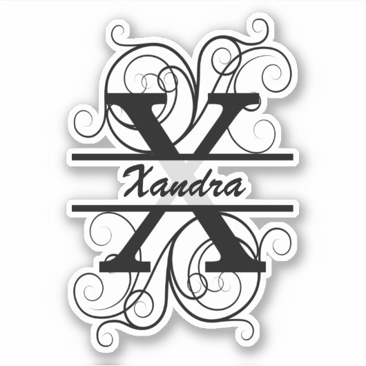 渦巻き形モノグラム文字；あなたの名前の宇宙 シール (正面)