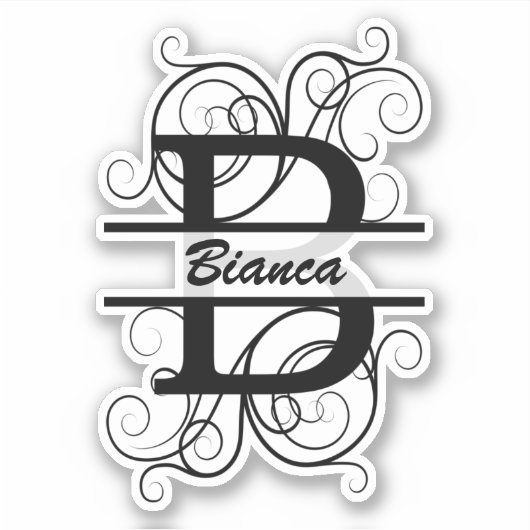 渦巻き形モノグラム文字；あなたの名前の宇宙 シール (正面)