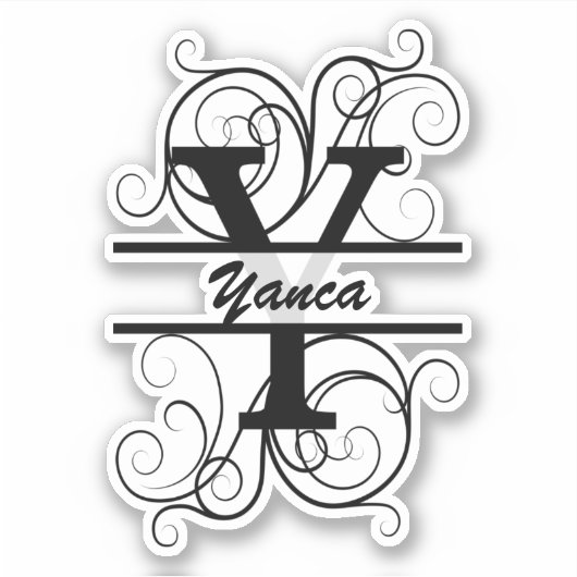 渦巻き形モノグラム文字；あなたの名前の宇宙 シール (正面)