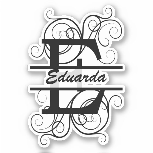 渦巻き形モノグラム文字；あなたの名前の宇宙 シール (正面)