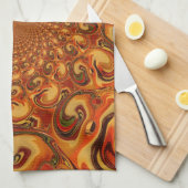 渦巻き抽象芸術オレンジ、ブラウン、緑の色調 キッチンタオル (四つ折り)