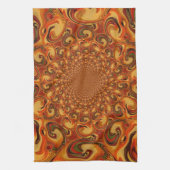 渦巻き抽象芸術オレンジ、ブラウン、緑の色調 キッチンタオル (縦)