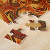 渦巻き抽象芸術オレンジ、ブラウン、緑の色調 ジグソーパズル (側面)