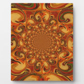 渦巻き抽象芸術オレンジ、ブラウン、緑の色調 フォトプラーク (正面)