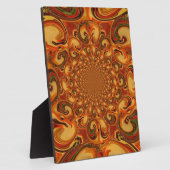 渦巻き抽象芸術オレンジ、ブラウン、緑の色調 フォトプラーク (側面)