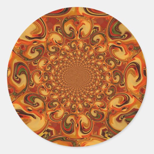 渦巻き抽象芸術オレンジ、ブラウン、緑の色調 ラウンドシール (正面)
