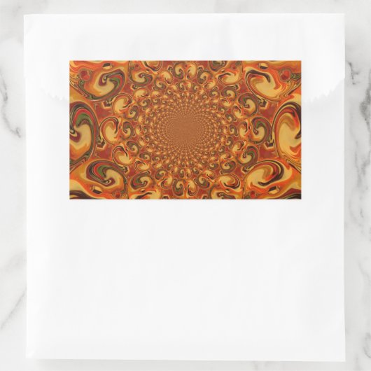 渦巻き抽象芸術オレンジ、ブラウン、緑の色調 長方形シール (バッグ)