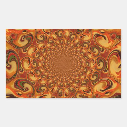 渦巻き抽象芸術オレンジ、ブラウン、緑の色調 長方形シール (正面)