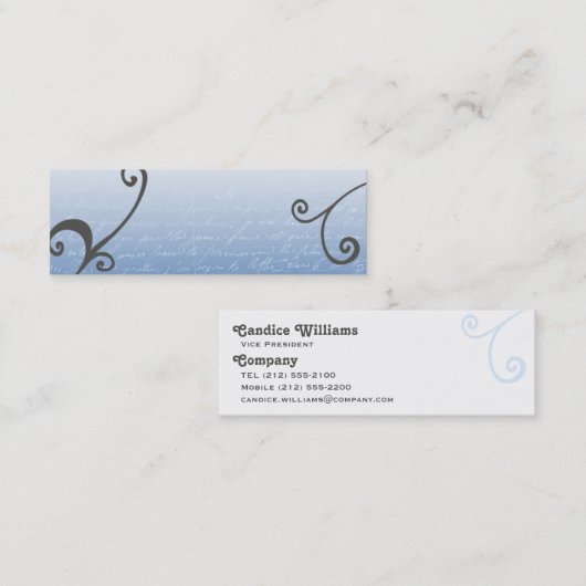 渦巻き旋回とスクリプトテンプレート スキニー名刺 (正面/裏面)