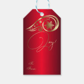 渦巻き旋回と雪片レッドと金ゴールド ギフトタグ (正面)