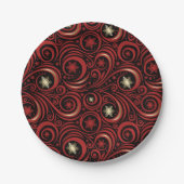 渦巻き旋回と雪片レッドと金ゴールド ペーパープレート (正面)