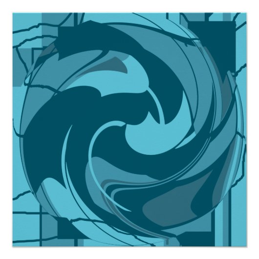 渦巻き暗いティール（緑がかった色）アクアターコイズフローラ形状 ポスター (正面)