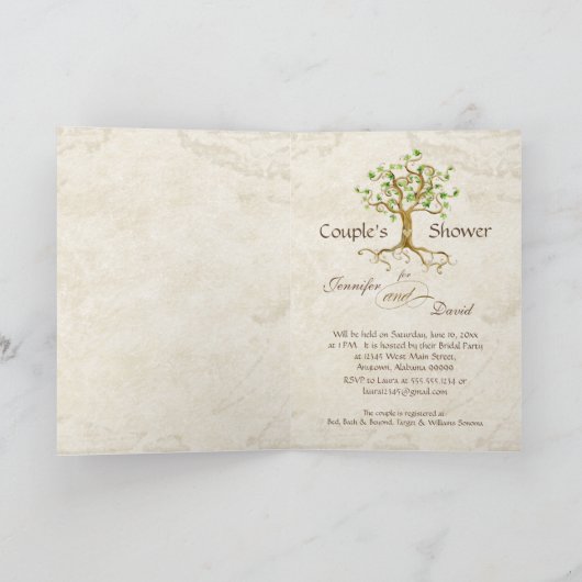 渦巻き木の根古き日焼けカップルシャワー 招待状 (内部)