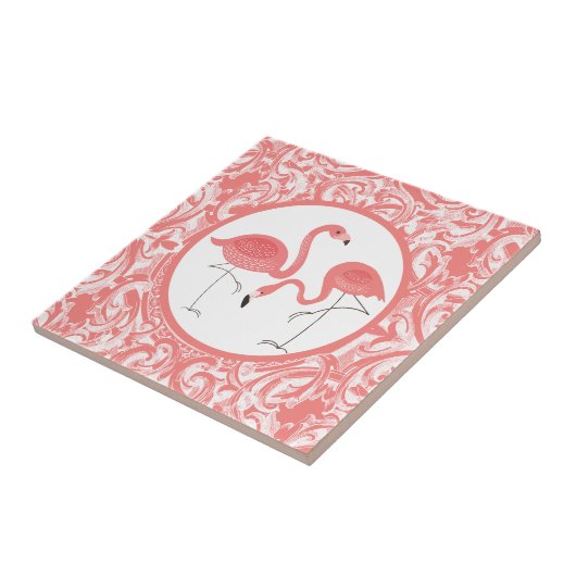 渦巻き模様のピンクのフラミンゴのかわいいペア タイル (側面)