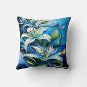 渦巻き模様を有するブルーリリーフローラデザイン クッション (裏面)