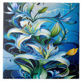 渦巻き模様を有するブルーリリーフローラデザイン タイル (正面)
