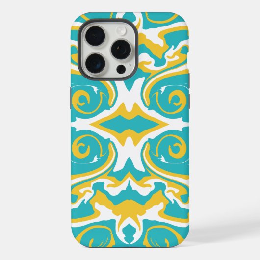 渦巻き模様(ターコイズと黄色) iPhoneケース (裏面)