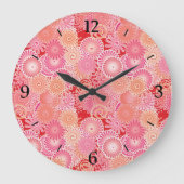 渦巻き模様、ピンク、サンゴ、桃、クリーム ラージ壁時計 (正面)