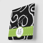 渦巻き模様,白黒,モノグラム スクエア壁時計 (傾斜)