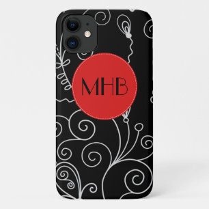 渦巻き模様,白黒,モノグラム iPhone 11 ケース