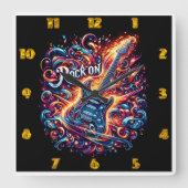 渦巻き状のエレキ鮮やかュター スクエア壁時計 (正面)