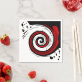 渦巻き状の液体モダン円の黒い赤い白 スタンダードカクテルナプキン (インサイチュ)