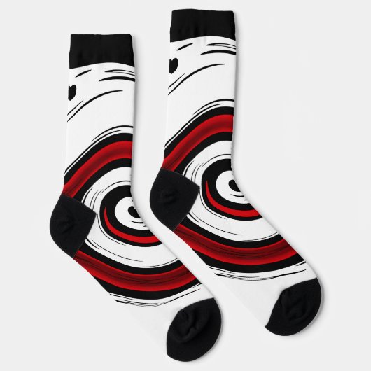 渦巻き状の液体モダン円の黒い赤い白 ソックス (右)