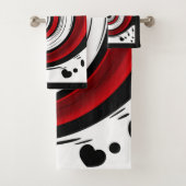 渦巻き状の液体モダン円の黒い赤い白 バスタオルセット (インサイチュ)