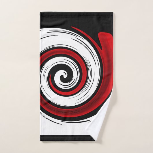 渦巻き状の液体モダン円の黒い赤い白 バスタオルセット (ハンドタオル)