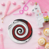 渦巻き状の液体モダン円の黒い赤い白 ペーパープレート (パーティー)