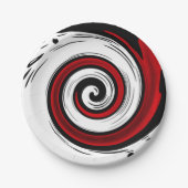 渦巻き状の液体モダン円の黒い赤い白 ペーパープレート (正面)