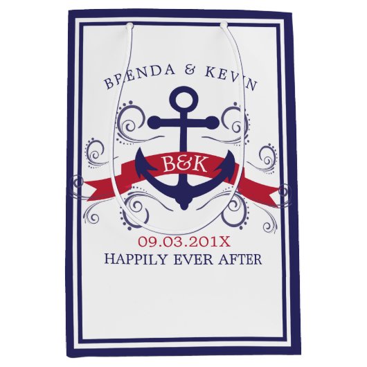 渦巻き状の赤航海のと青のいかり ミディアムペーパーバッグ (正面)