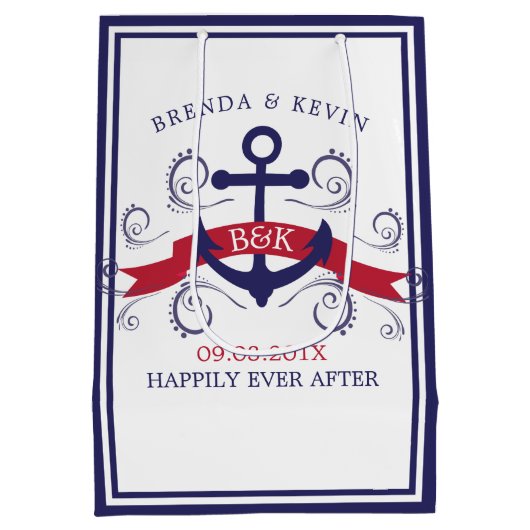 渦巻き状の赤航海のと青のいかり ミディアムペーパーバッグ (裏面)