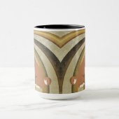 渦巻き状赤と白の背景にバセンジ犬 マグカップ (中央)