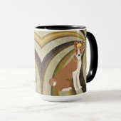 渦巻き状赤と白の背景にバセンジ犬 マグカップ (正面右)