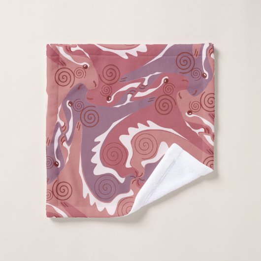 渦巻き羽毛8赤いバスルームのタオルのセット バスタオルセット (ウォッシュタオル)