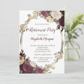 渦巻き金ゴールドフレーム、バーガンディ花の退職 招待状 (スタンド正面)