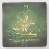 渦巻き金ゴールドリボンクリスマスツリー ストーンコースター (正面)