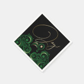 渦巻き雪と雪片金ゴールドと緑の喜び スタンダードカクテルナプキン (角)